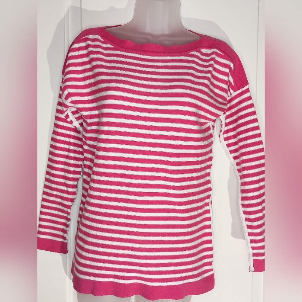 Gap M Coastal Preppy Stripes Pink White Long-Sleeve pullover sweater